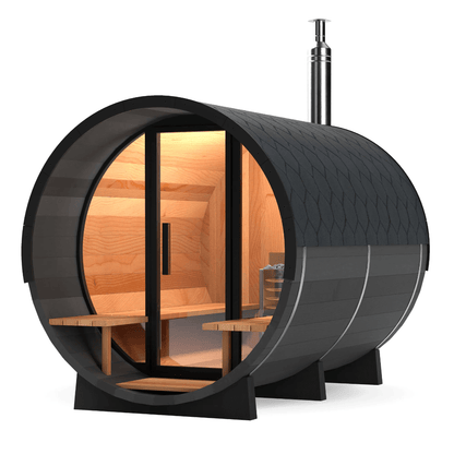 Calore Health and Wellness Black Cedar Barrel Sauna - Sauna Sanctuary